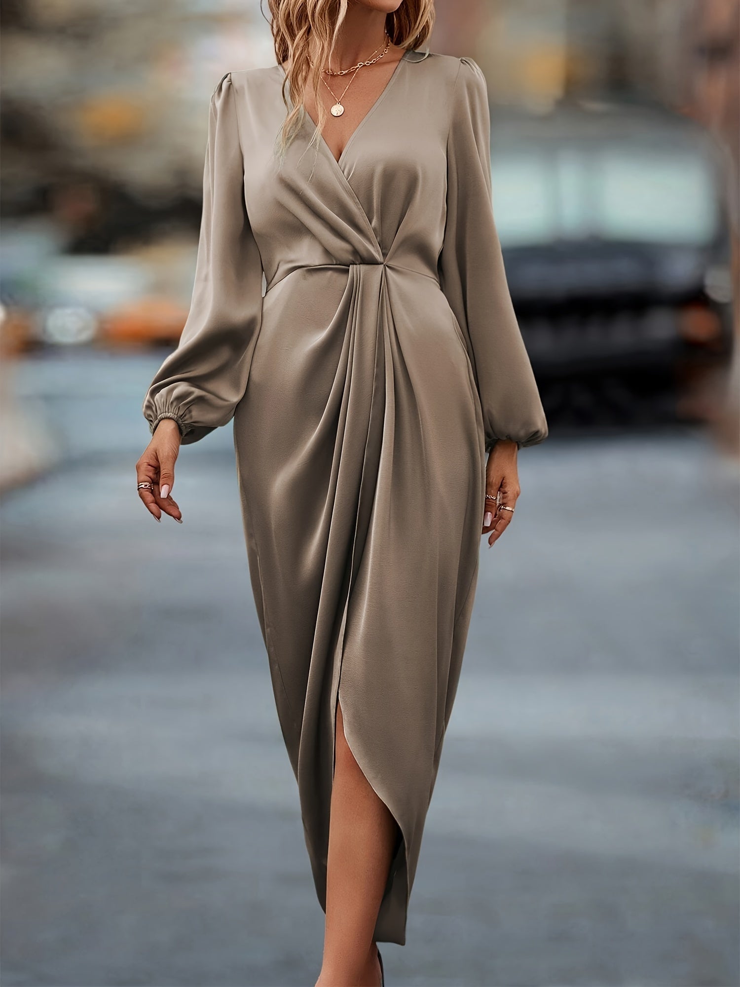 Ava | Elegant Ruched Long Sleeve Formal Dress