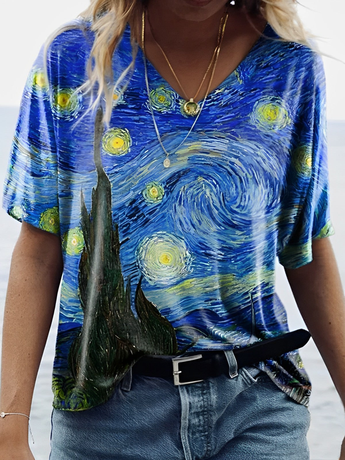 Violet | V-Neck Printed Art Tee