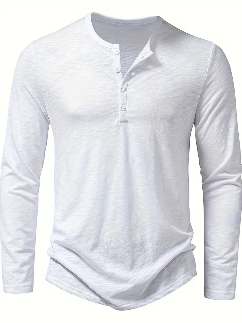 Classic Men's Cotton Henley Shirt with Long Sleeves