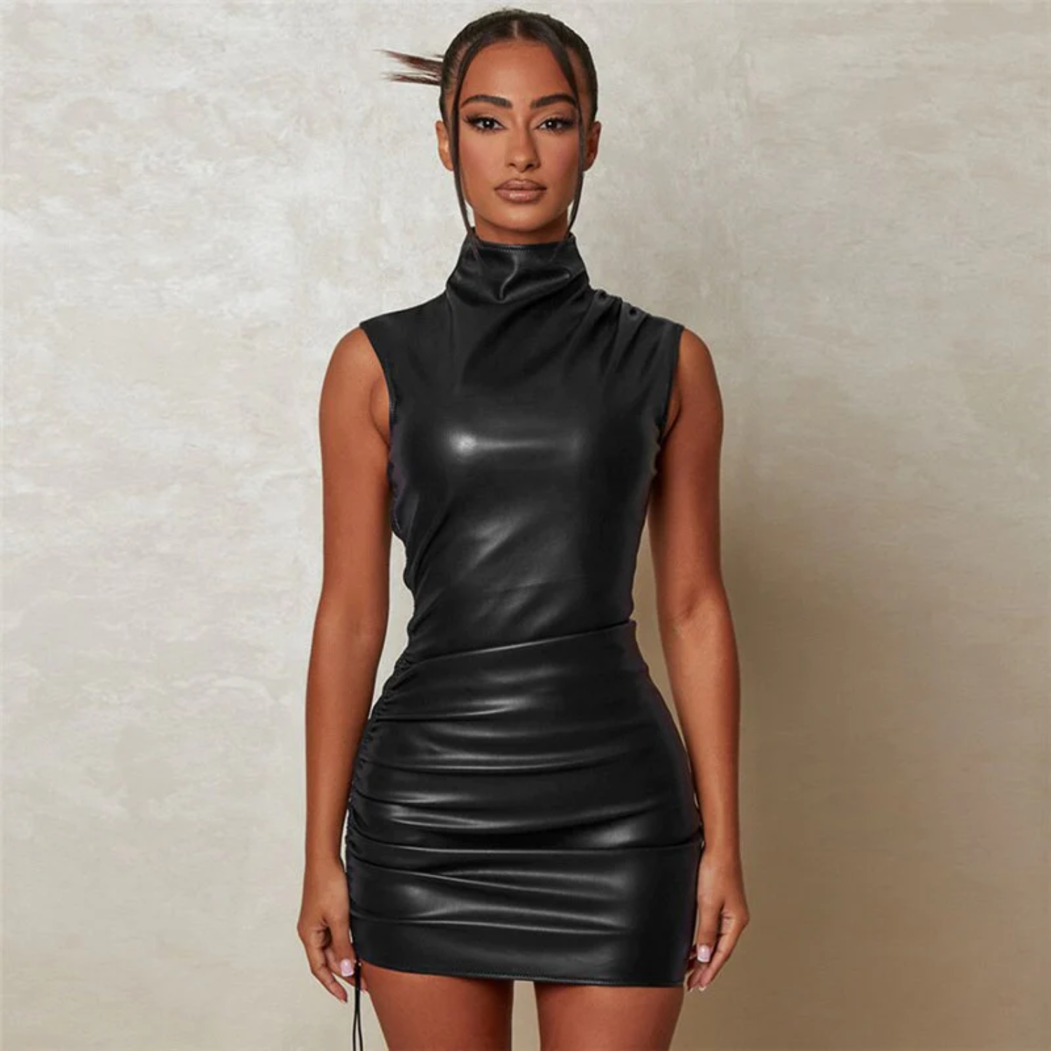 Bold Turtleneck Leather Dress for Sophisticated Edgy Style