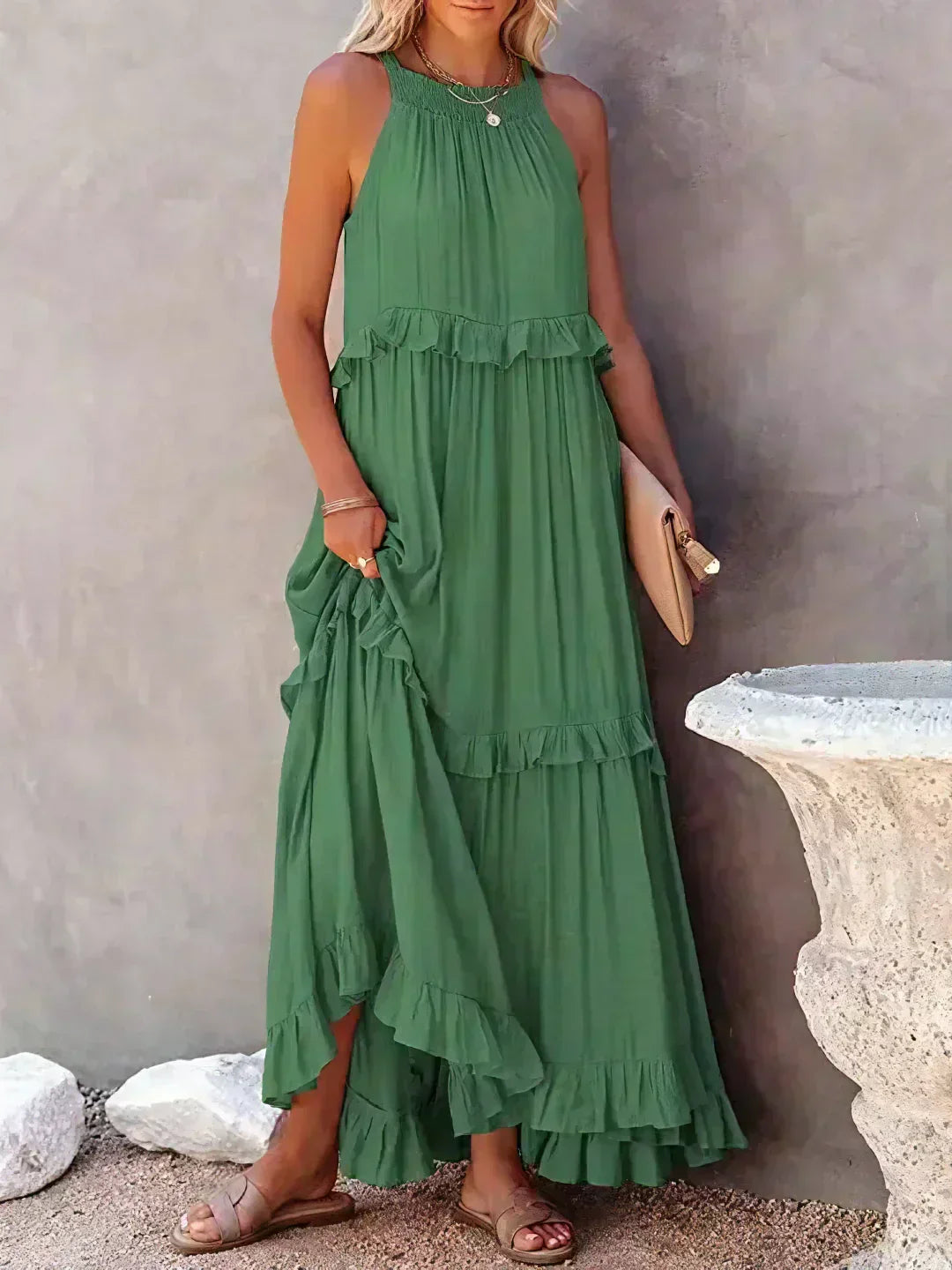 Mia | Elegant Halter Dress with Ruffle Trim