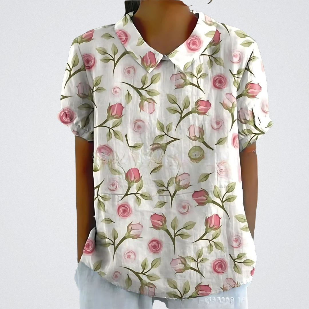 Freya | Floral Linen Blouse for Women