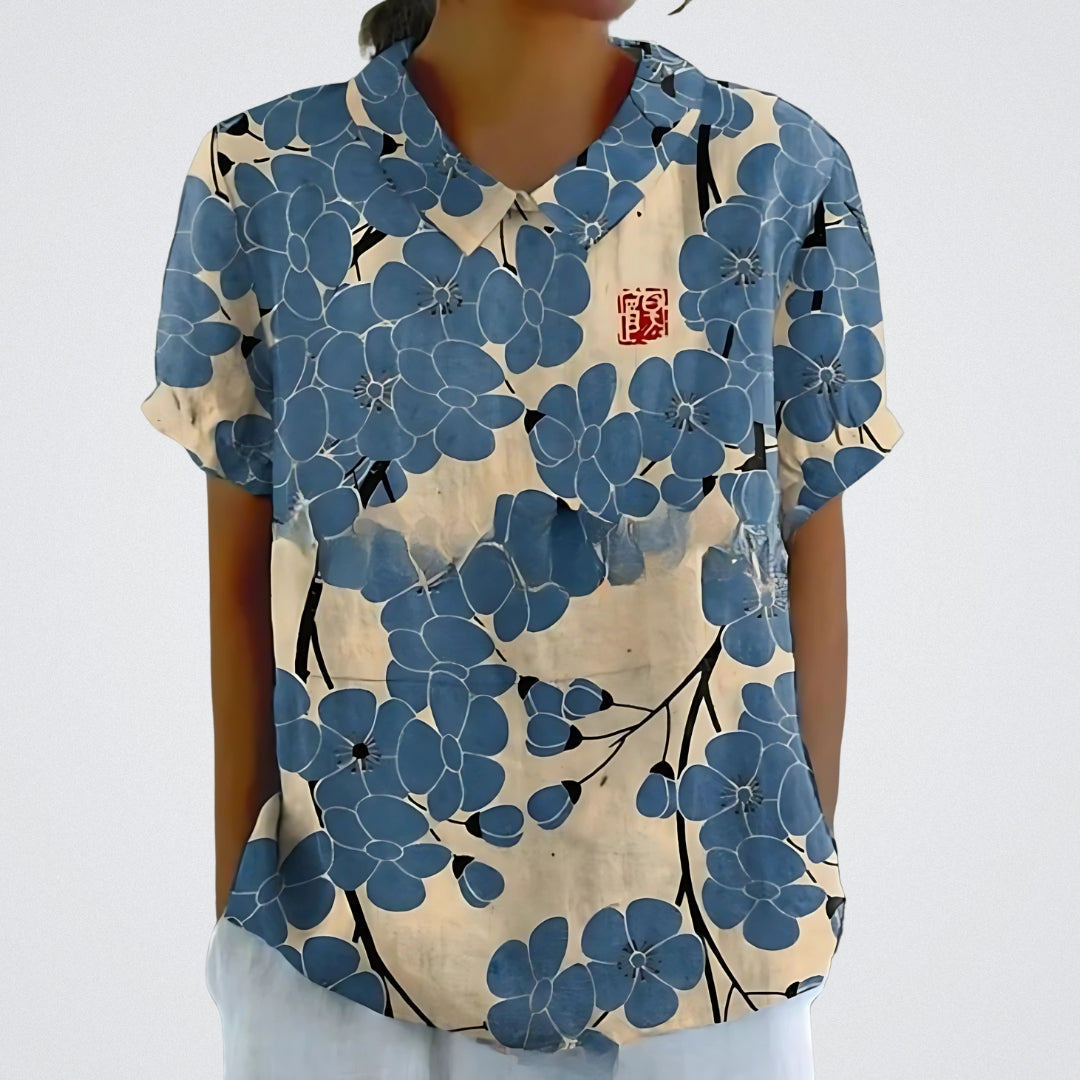 Freya | Floral Linen Blouse for Women