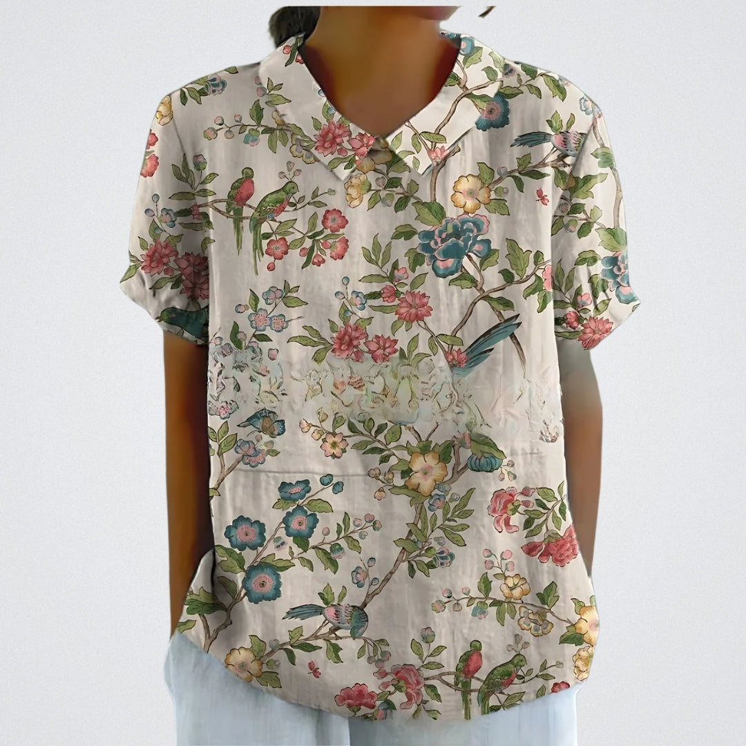 Freya | Floral Linen Blouse for Women