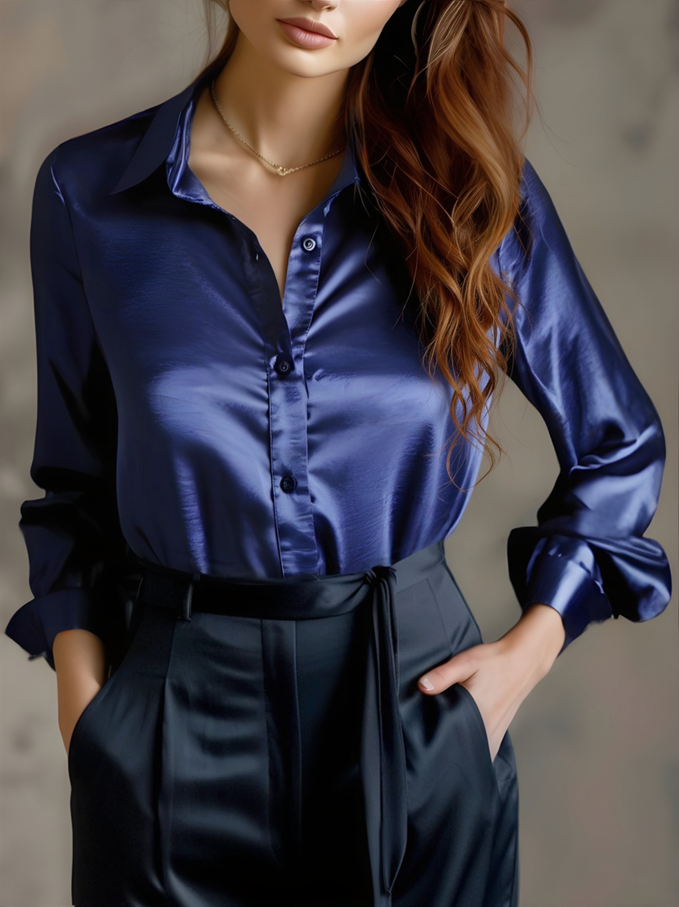 Layla | Black Satin Long-Sleeve Blouse