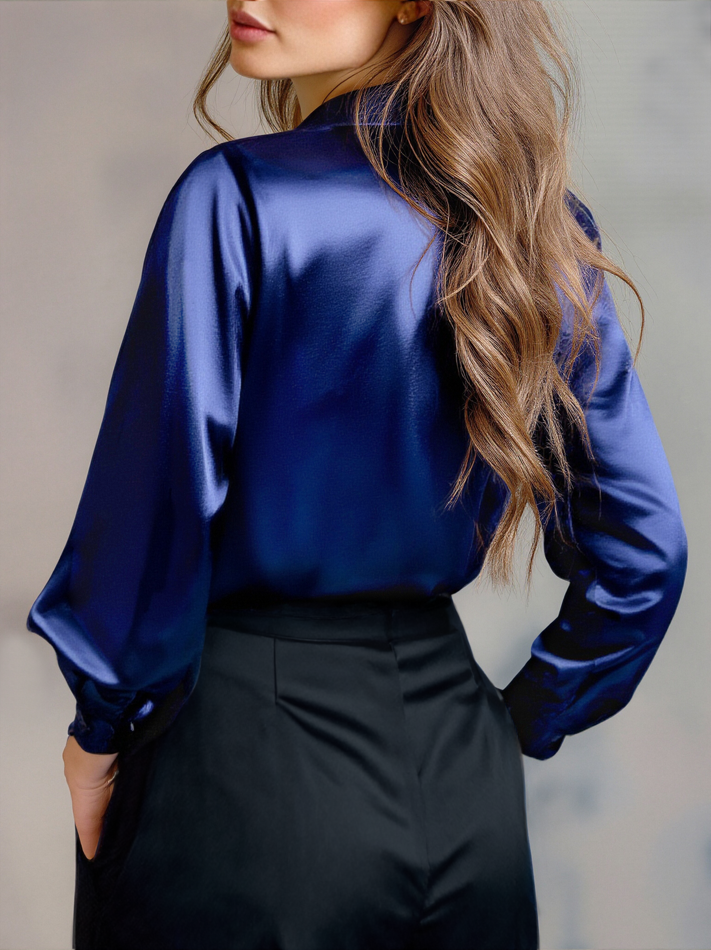 Layla | Black Satin Long-Sleeve Blouse
