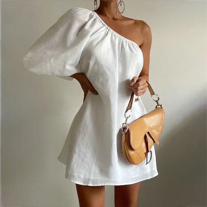 Women's Loose Slimming One-Shoulder Short Dress - Chic & Elegant
