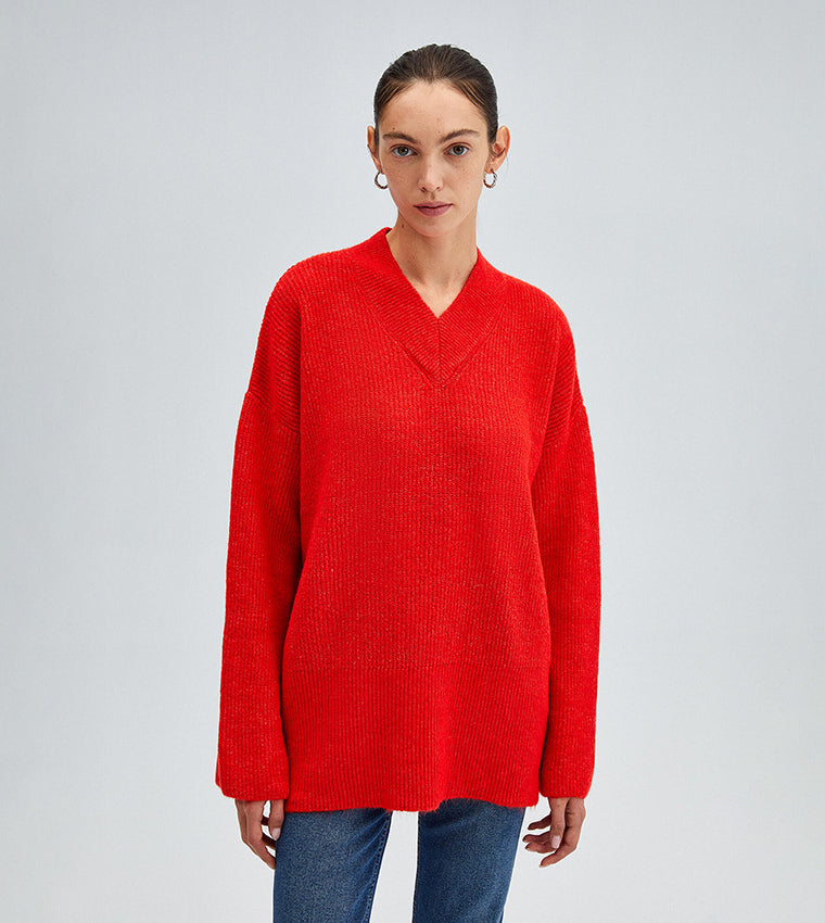 Women's Red Hooded Casual Sweater