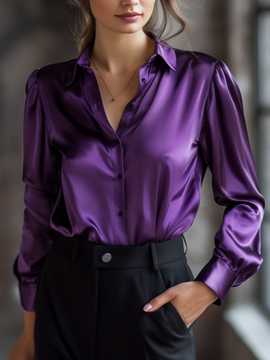 Layla | Black Satin Long-Sleeve Blouse