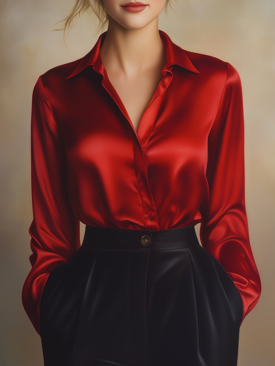 Layla | Black Satin Long-Sleeve Blouse