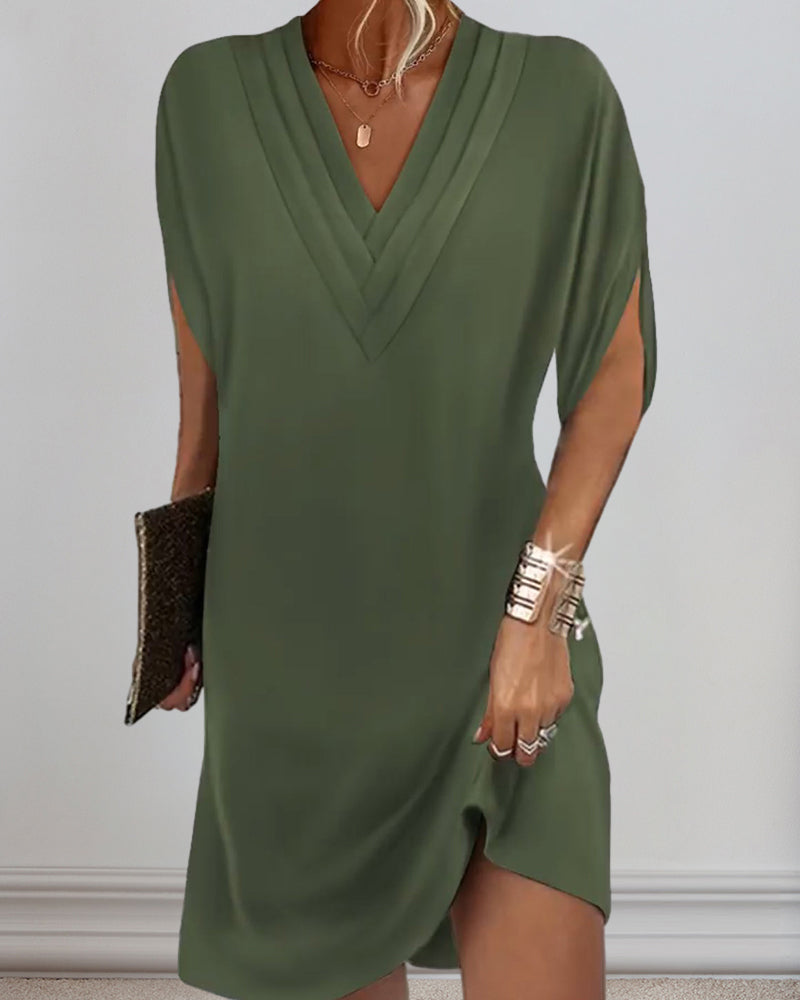 Clara | Elegant Solid Color Dress with Split Sleeves