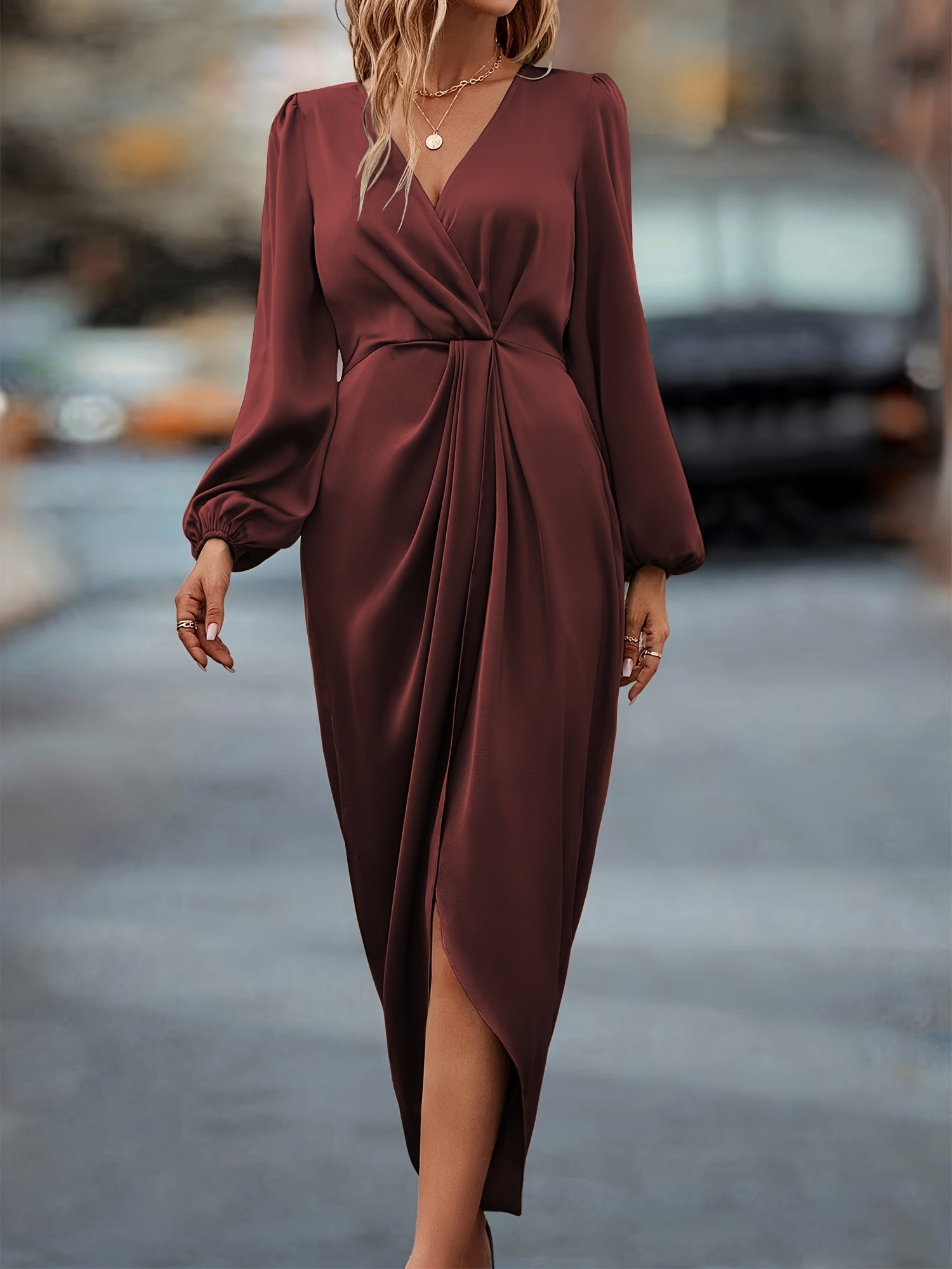 Ava | Elegant Ruched Long Sleeve Formal Dress
