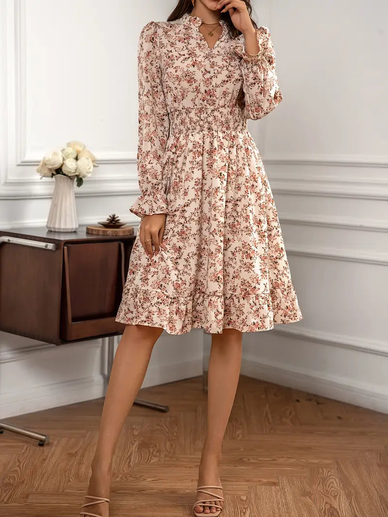 Stylish Women's Floral Shirred Waist Dress