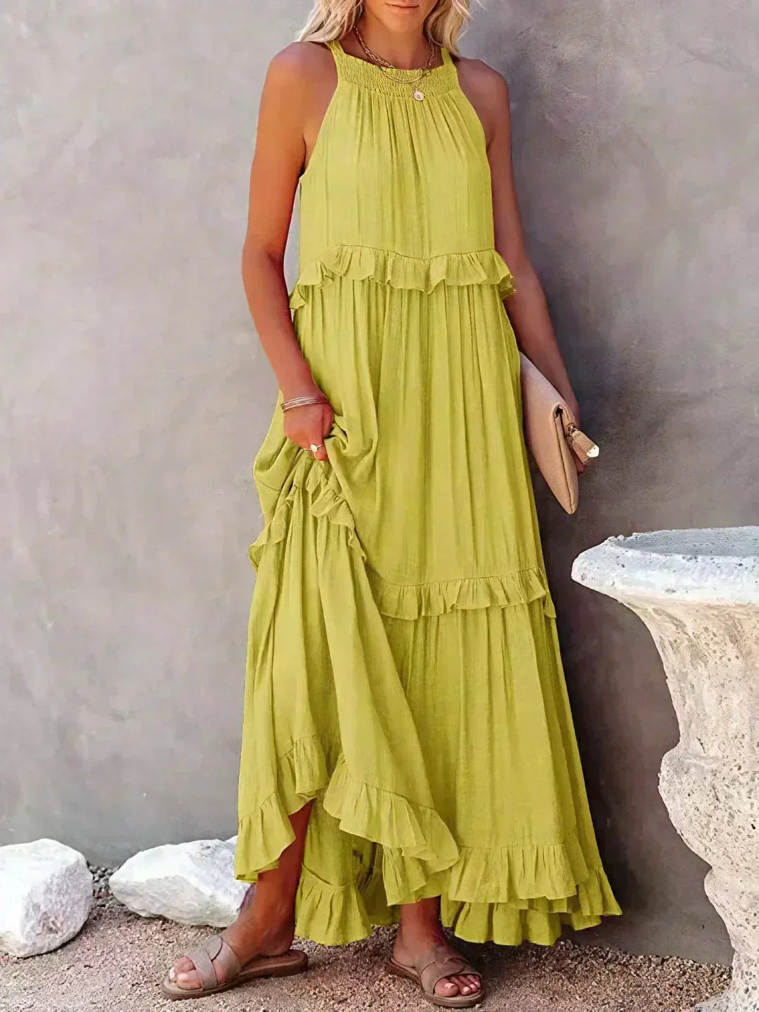 Mia | Elegant Halter Dress with Ruffle Trim
