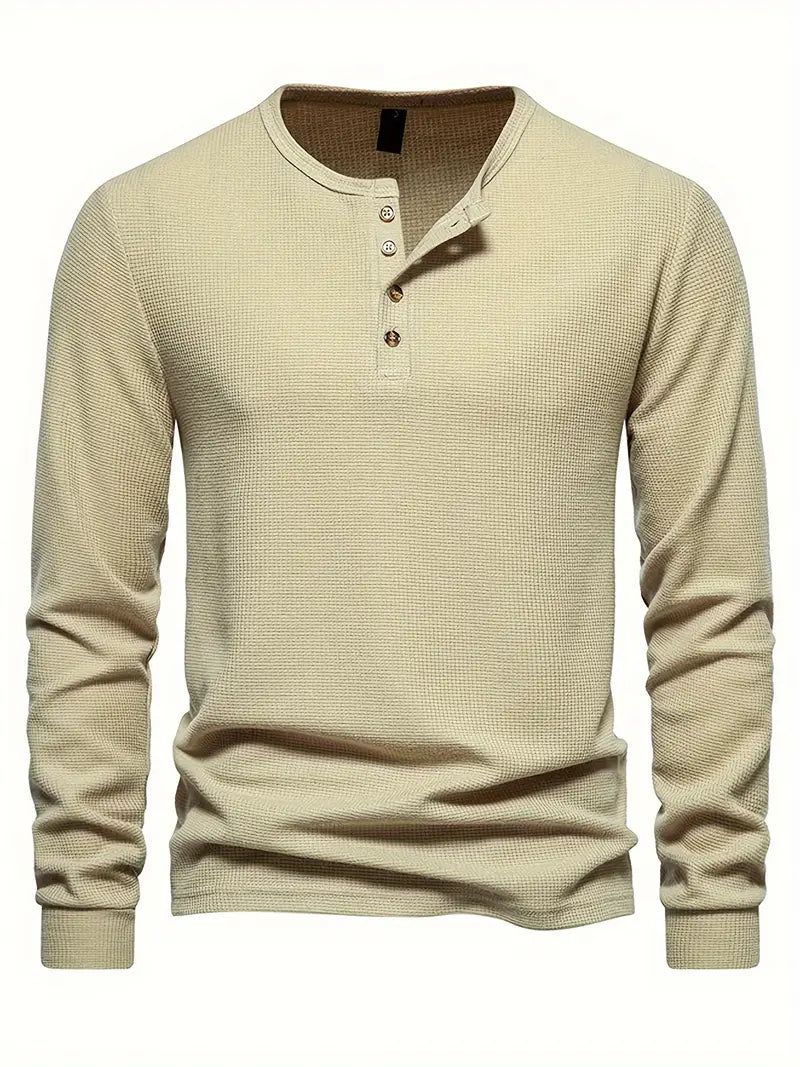 Classic Men's Cotton Henley Shirt with Long Sleeves