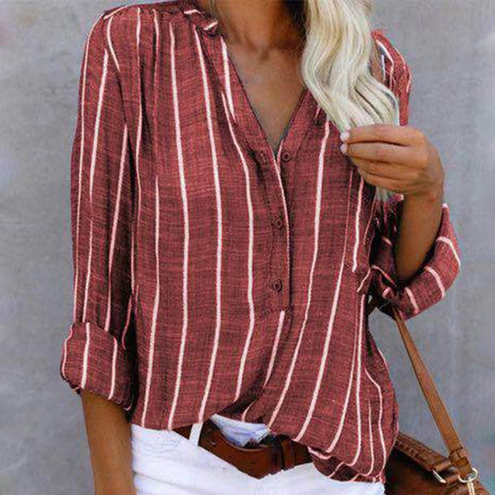 Lily | Women's Striped V-Neck Button Top