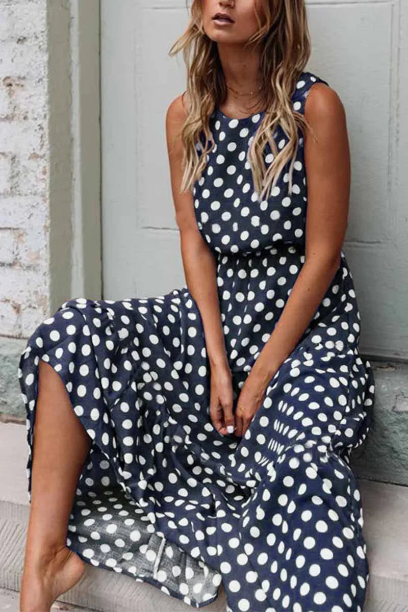 Ruby | Sleeveless Polka Dot Maxi Dress for Women