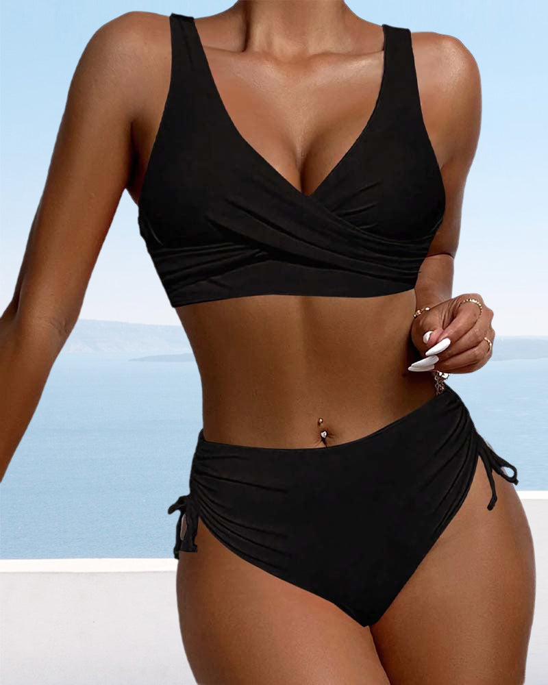 Minimalist Bikini Swimsuit with Back Bow and Drawstring