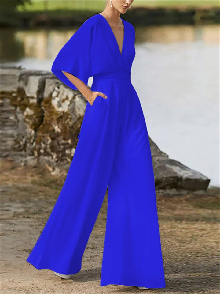 Aria | V-neck Jumpsuit with Wide Leg Design