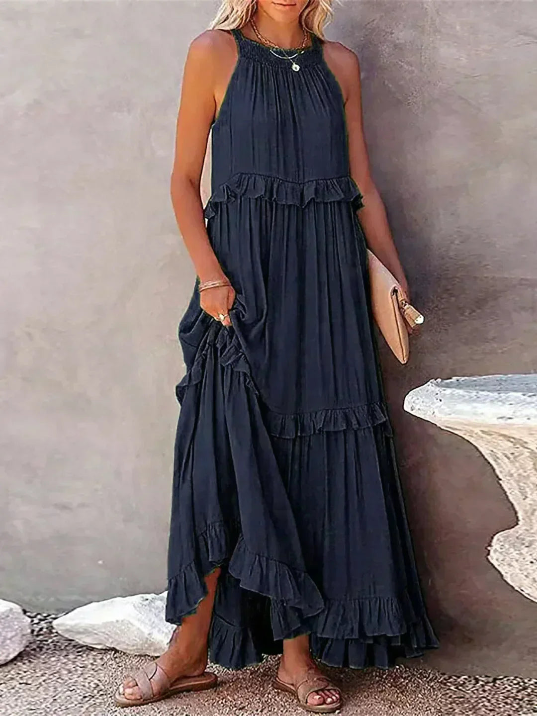 Mia | Elegant Halter Dress with Ruffle Trim