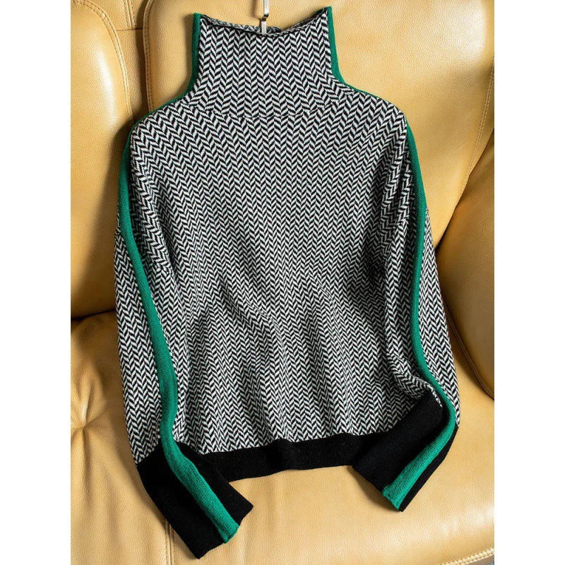 Geometric Knit Premium Rolling Collar Sweater