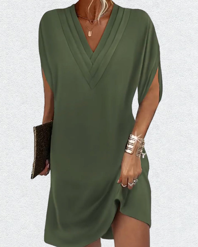 Clara | Elegant Solid Color Dress with Split Sleeves