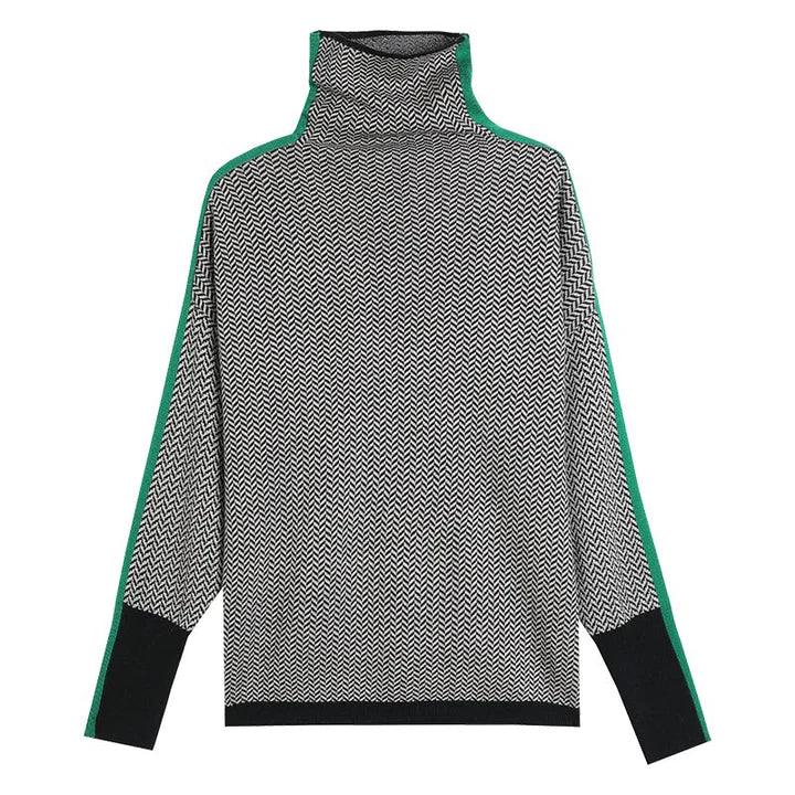 Geometric Knit Premium Rolling Collar Sweater