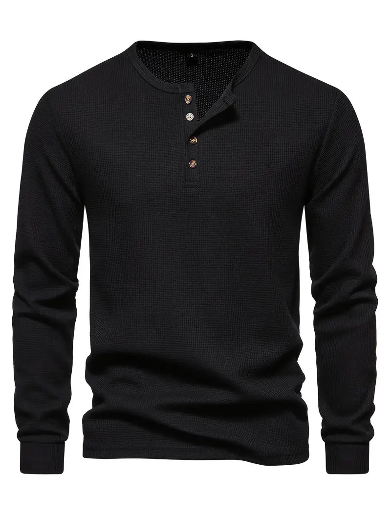 Classic Men's Cotton Henley Shirt with Long Sleeves