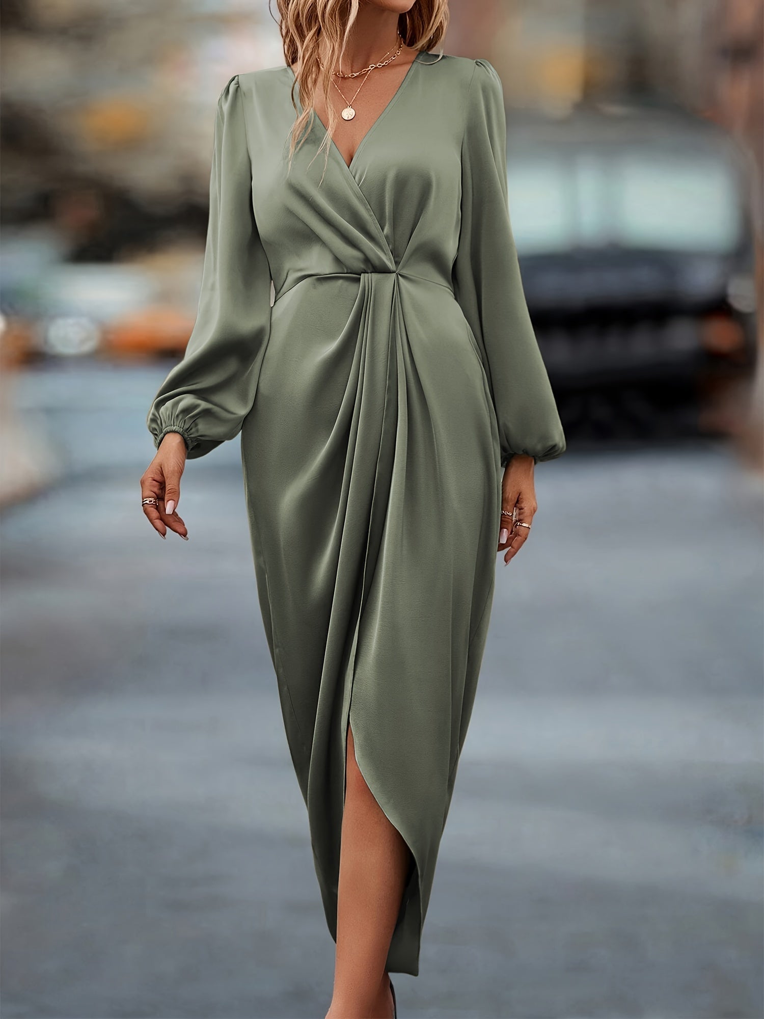 Ava | Elegant Ruched Long Sleeve Formal Dress