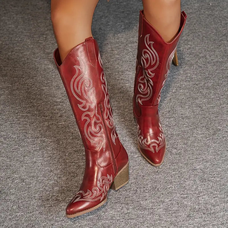 Fashionable Chunky Heel Cowboy Boots