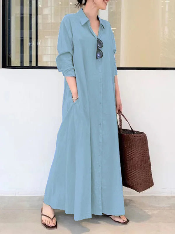 Elegant Women's Button-Down Maxi Dress for Warm Days