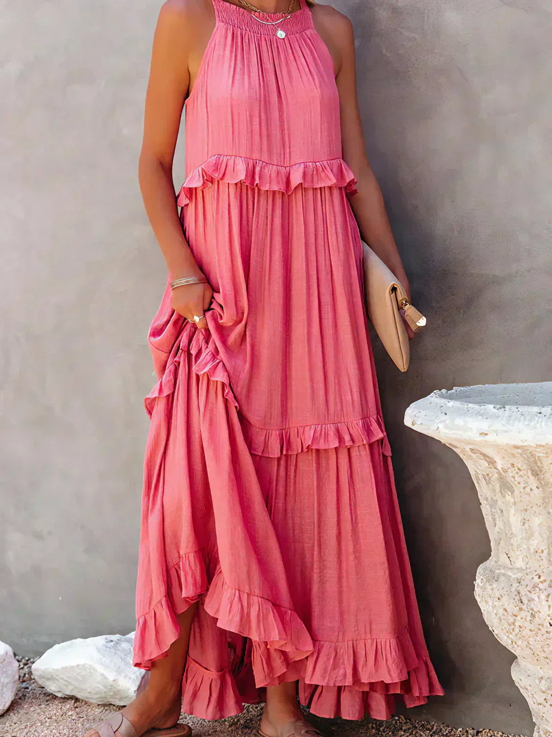 Mia | Elegant Halter Dress with Ruffle Trim