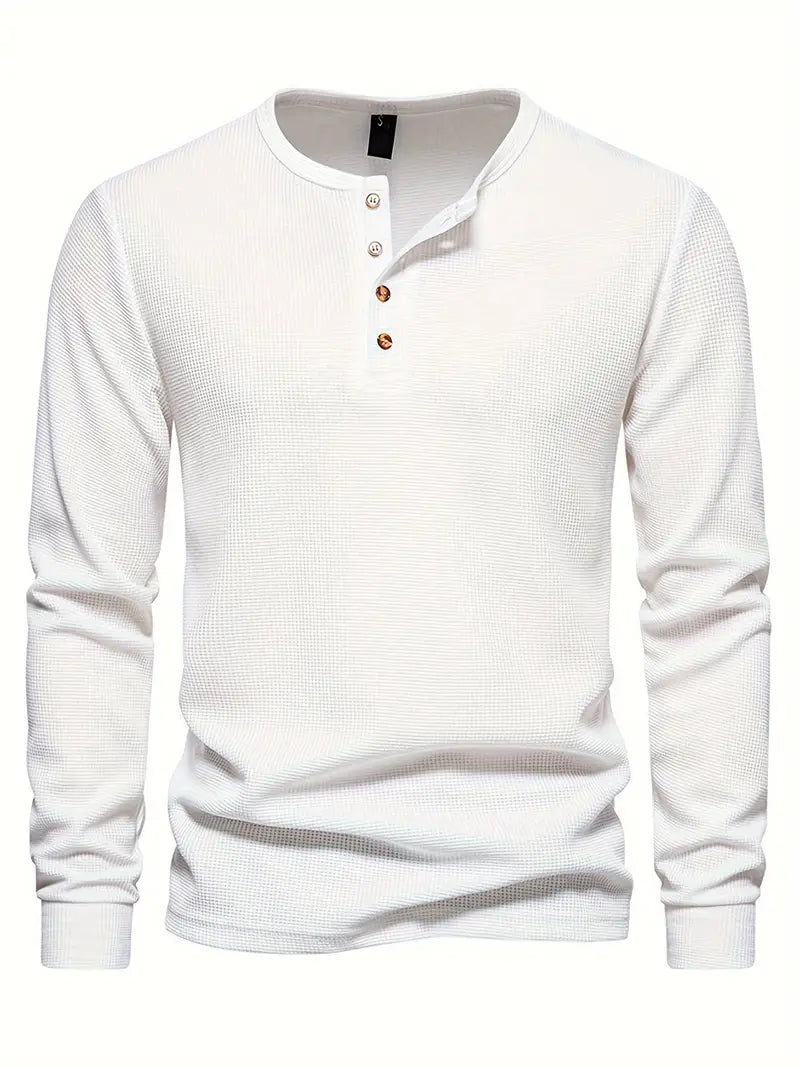 Classic Men's Cotton Henley Shirt with Long Sleeves