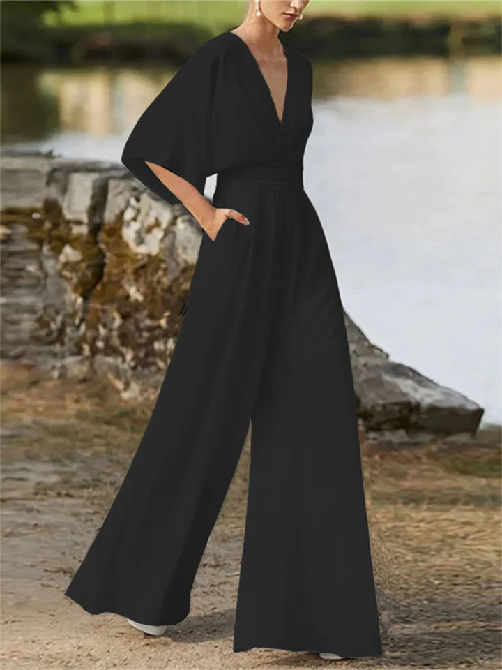 Aria | V-neck Jumpsuit with Wide Leg Design