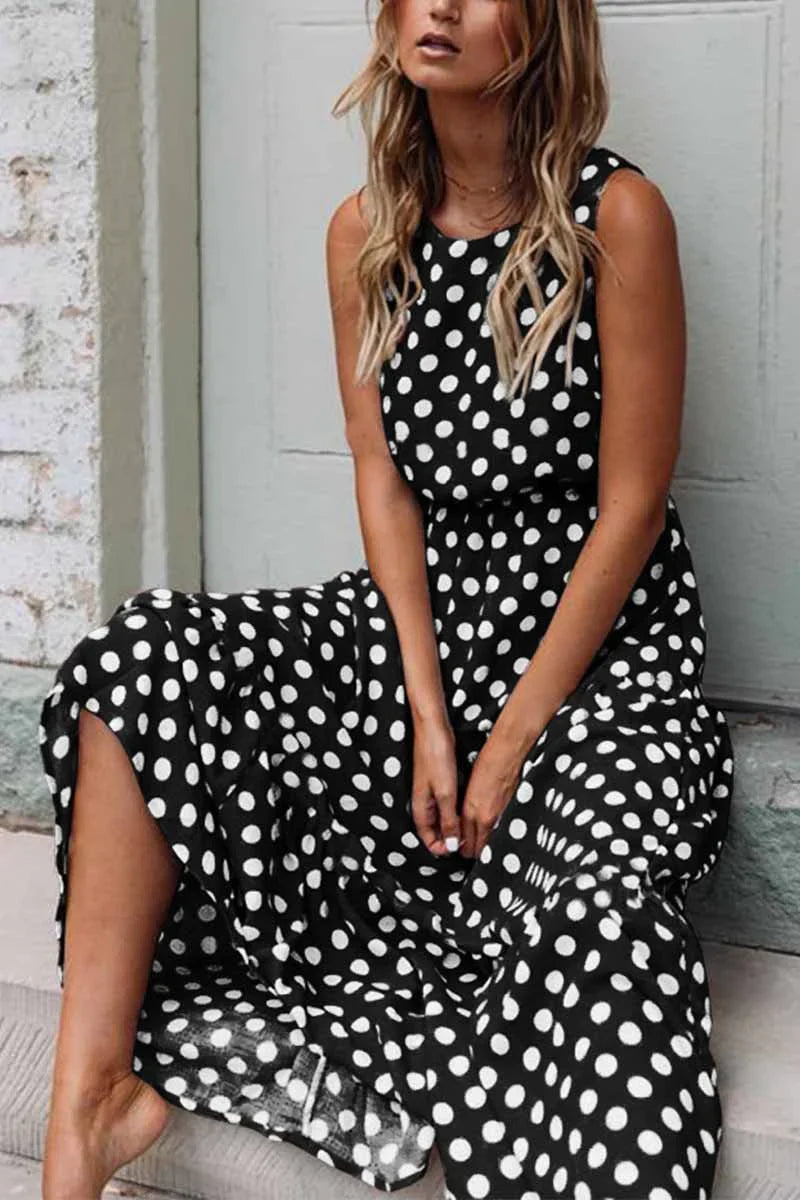 Ruby | Sleeveless Polka Dot Maxi Dress for Women