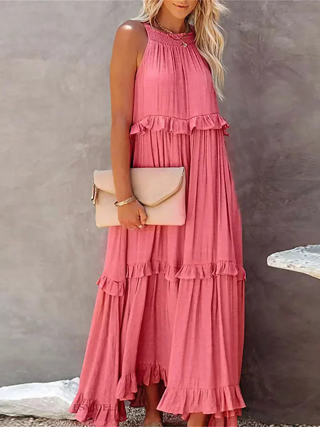 Mia | Elegant Halter Dress with Ruffle Trim