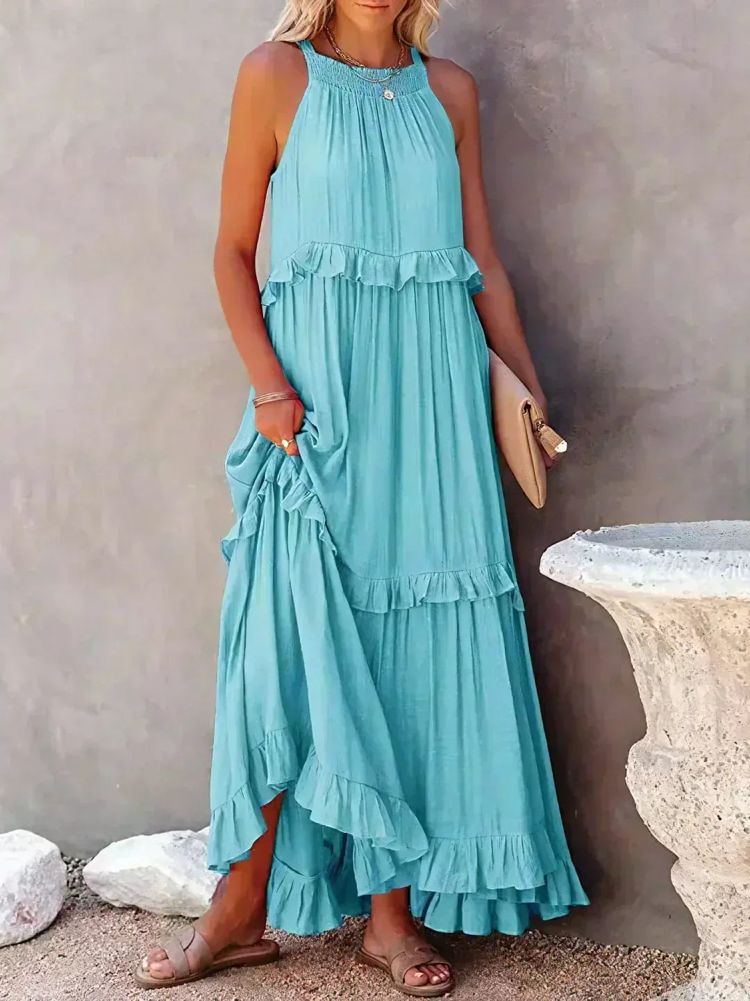 Mia | Elegant Halter Dress with Ruffle Trim