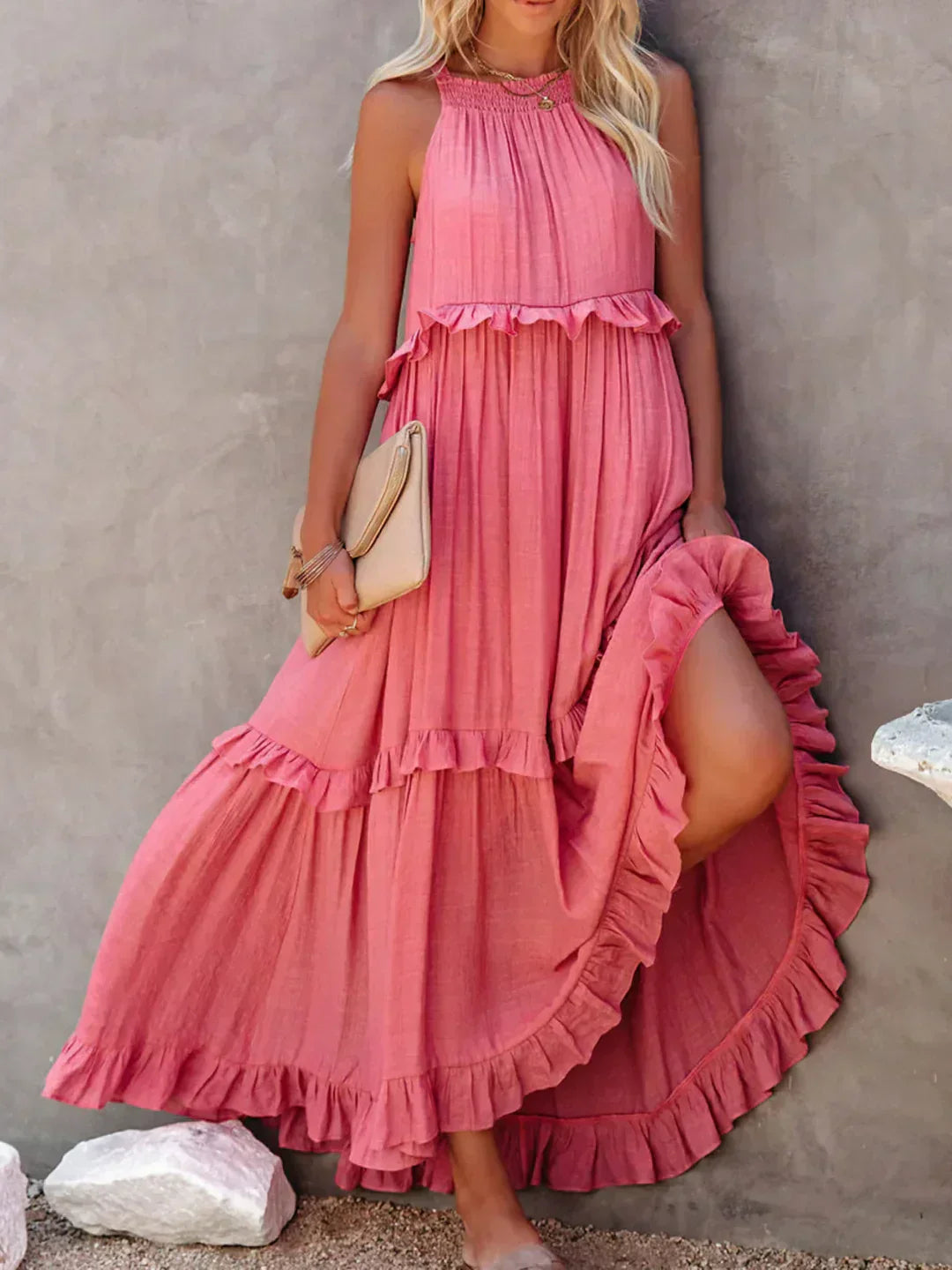 Mia | Elegant Halter Dress with Ruffle Trim