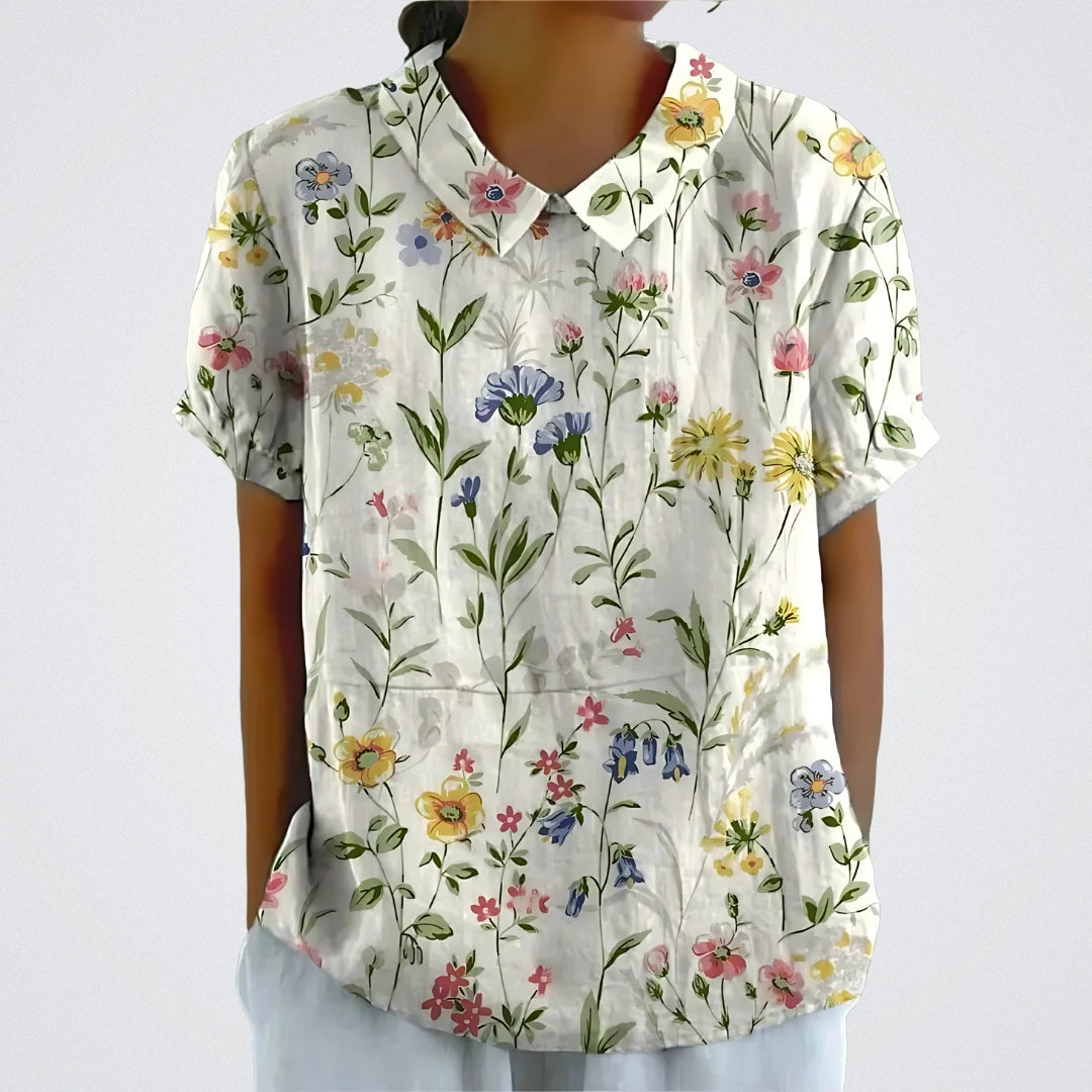 Freya | Floral Linen Blouse for Women