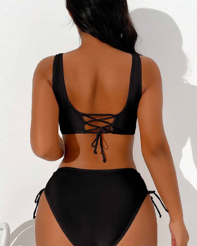 Minimalist Bikini Swimsuit with Back Bow and Drawstring