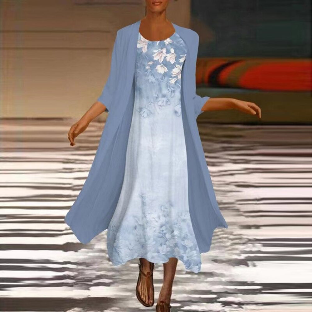 Elegant Maxi Dress with Women's Blouse Jacket