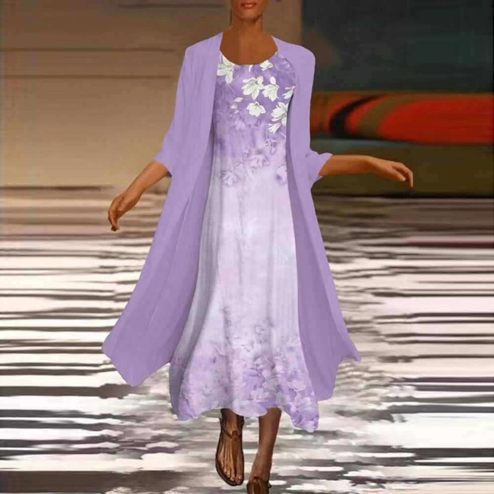 Elegant Maxi Dress with Women's Blouse Jacket