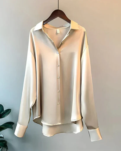 Olive | Elegant Olive Satin Blouse with Soft Sheen