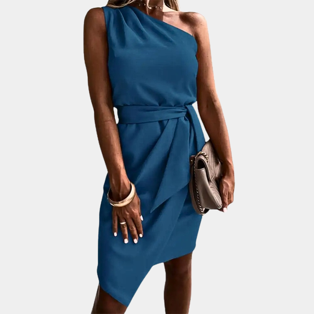 Chic One-Shoulder Dress with Waistband