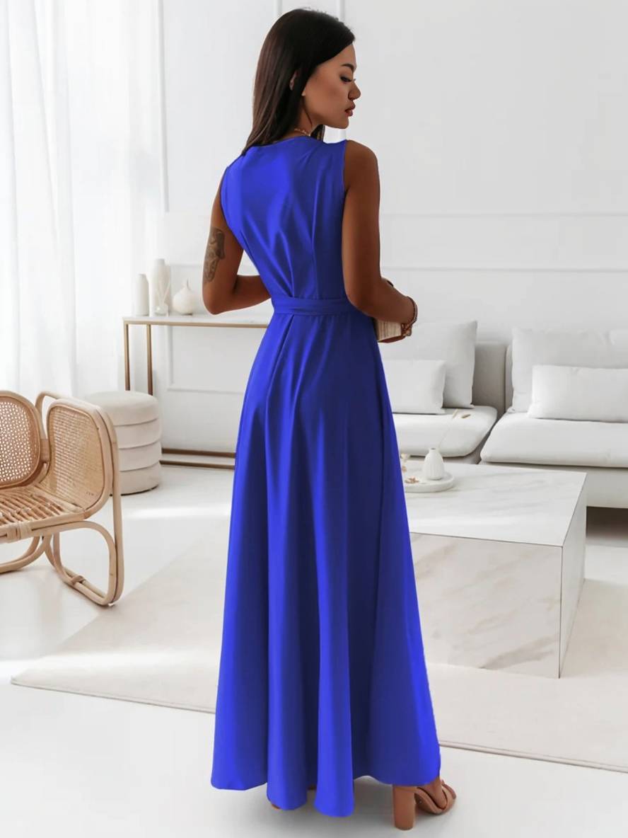 Evelyn | Elegant Evening Gown with V-Neck and Bow Belt