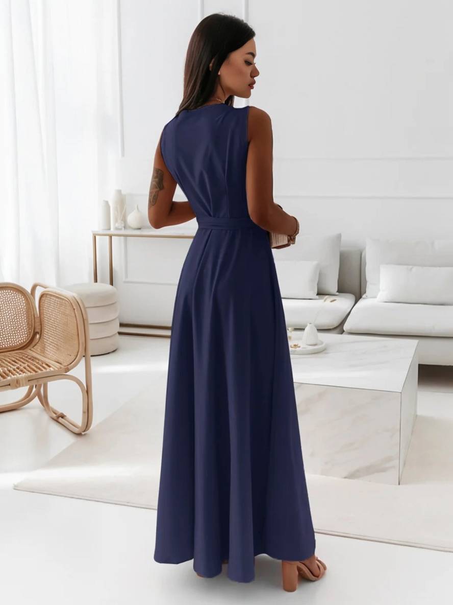 Evelyn | Elegant Evening Gown with V-Neck and Bow Belt