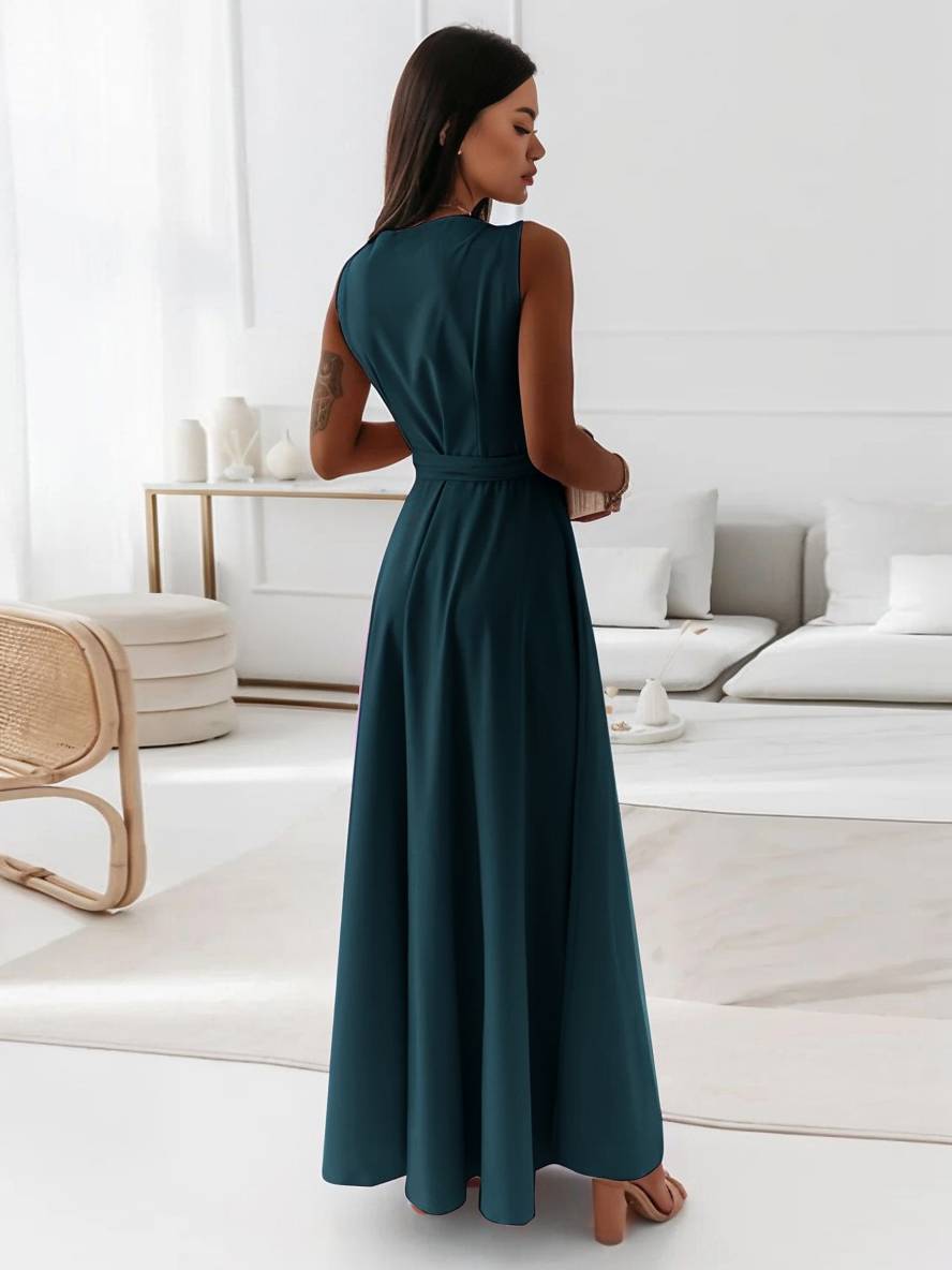 Evelyn | Elegant Evening Gown with V-Neck and Bow Belt