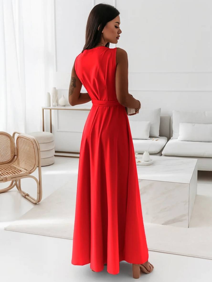 Evelyn | Elegant Evening Gown with V-Neck and Bow Belt