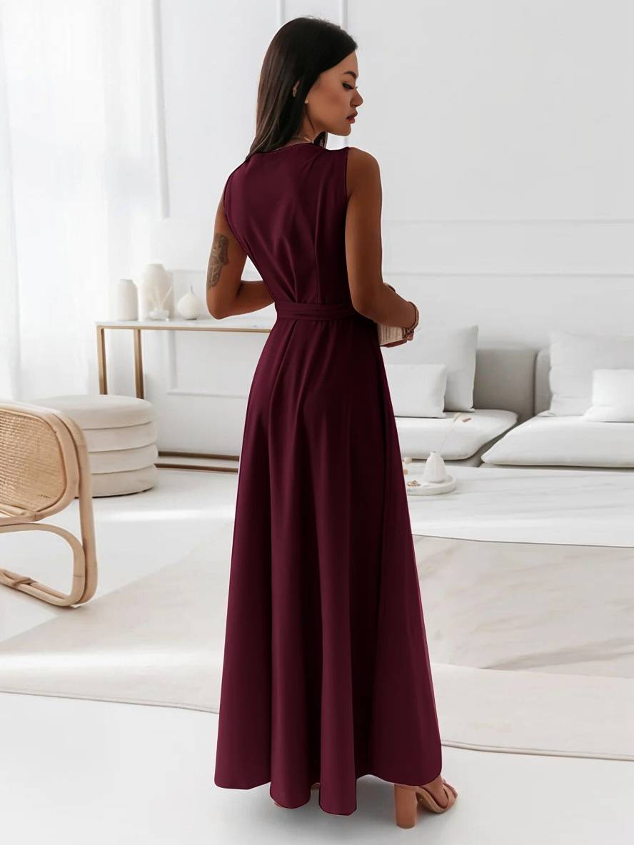 Evelyn | Elegant Evening Gown with V-Neck and Bow Belt