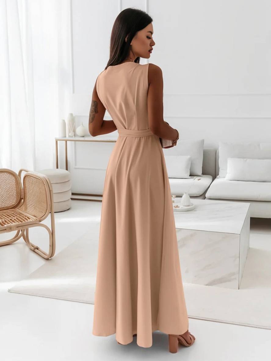 Evelyn | Elegant Evening Gown with V-Neck and Bow Belt
